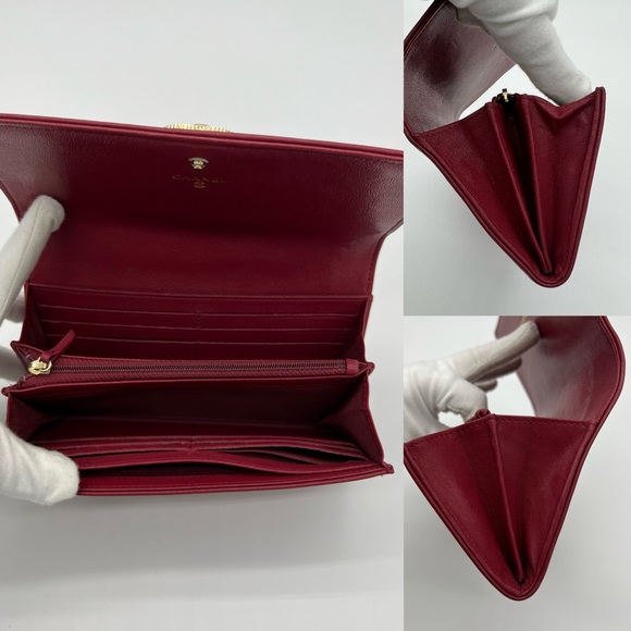 Authentic Chanel red chevron caviar flap long wallet - Picture 12 of 16